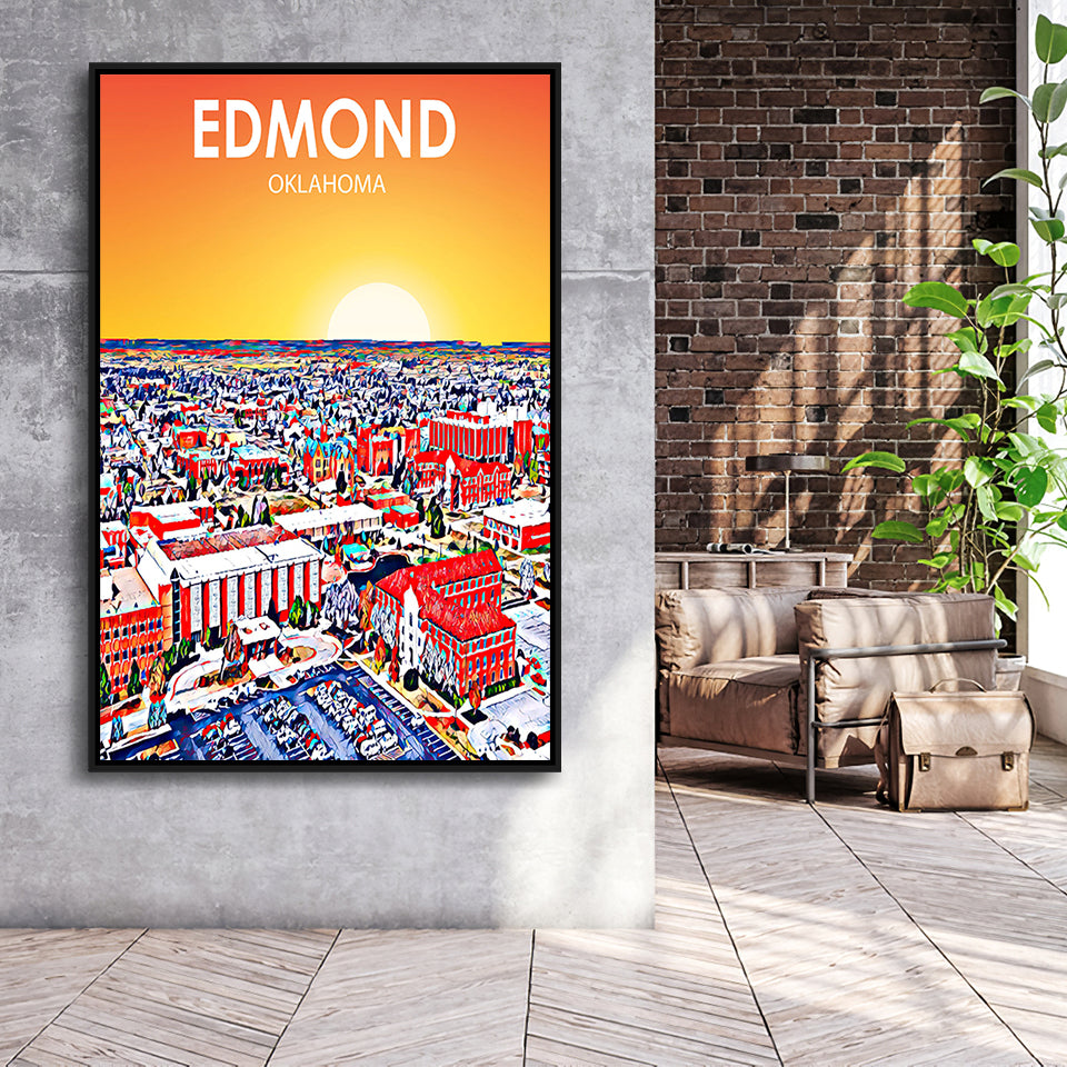 Edmond Art Oklahoma Sunset Landscape, Large Canvas, Framed Canvas Print Wall Art Home Decor, Floating Frame