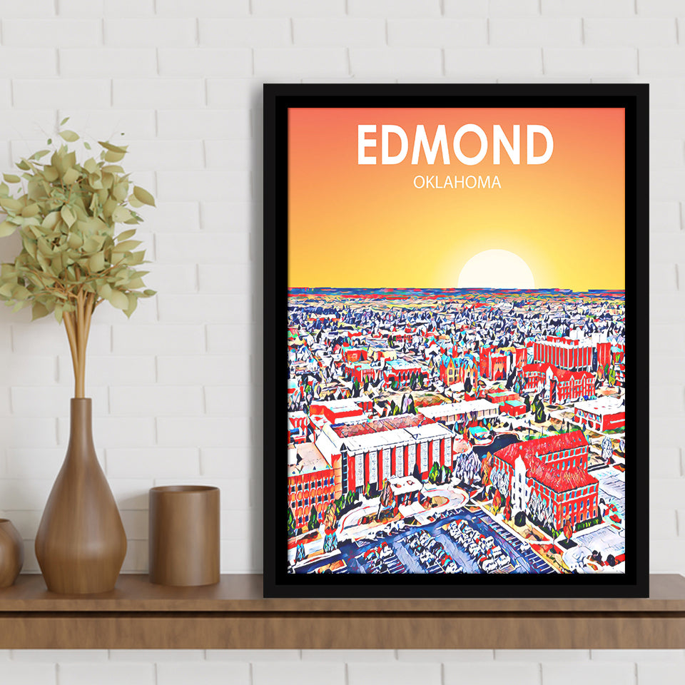 Edmond Art Oklahoma Sunset Landscape, Large Canvas, Framed Canvas Print Wall Art Home Decor, Floating Frame