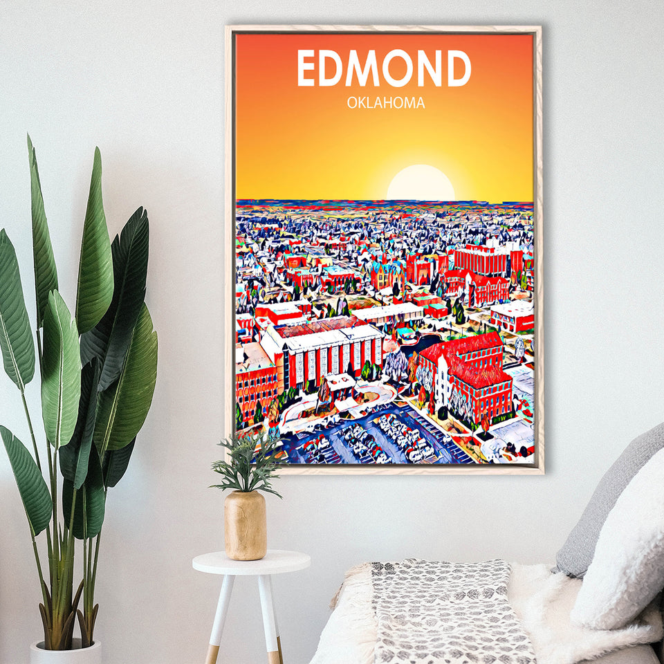 Edmond Art Oklahoma Sunset Landscape, Large Canvas, Framed Canvas Print Wall Art Home Decor, Floating Frame