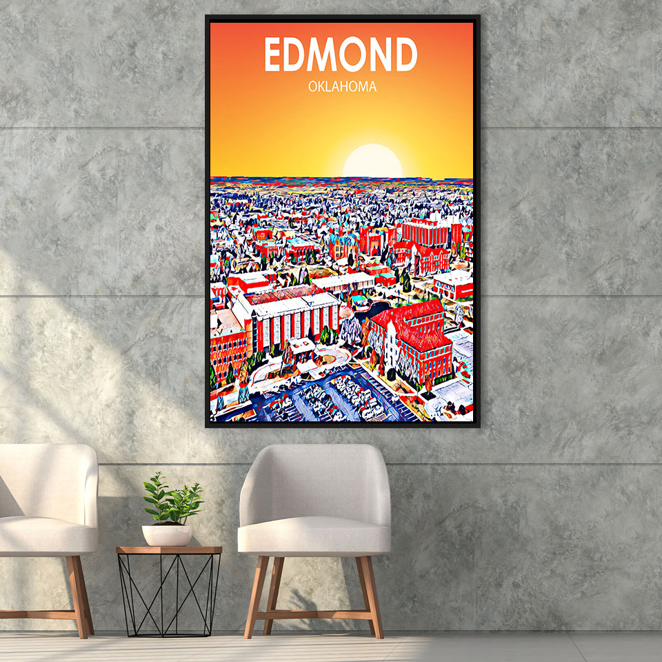 Edmond Art Oklahoma Sunset Landscape, Large Canvas, Framed Canvas Print Wall Art Home Decor, Floating Frame