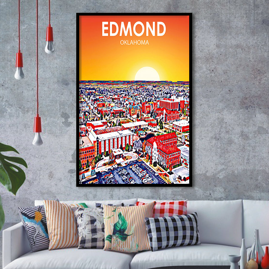 Edmond Art Oklahoma Sunset Landscape, City Art Print, Framed Art Print Wall Art Home Decor, Framed Picture