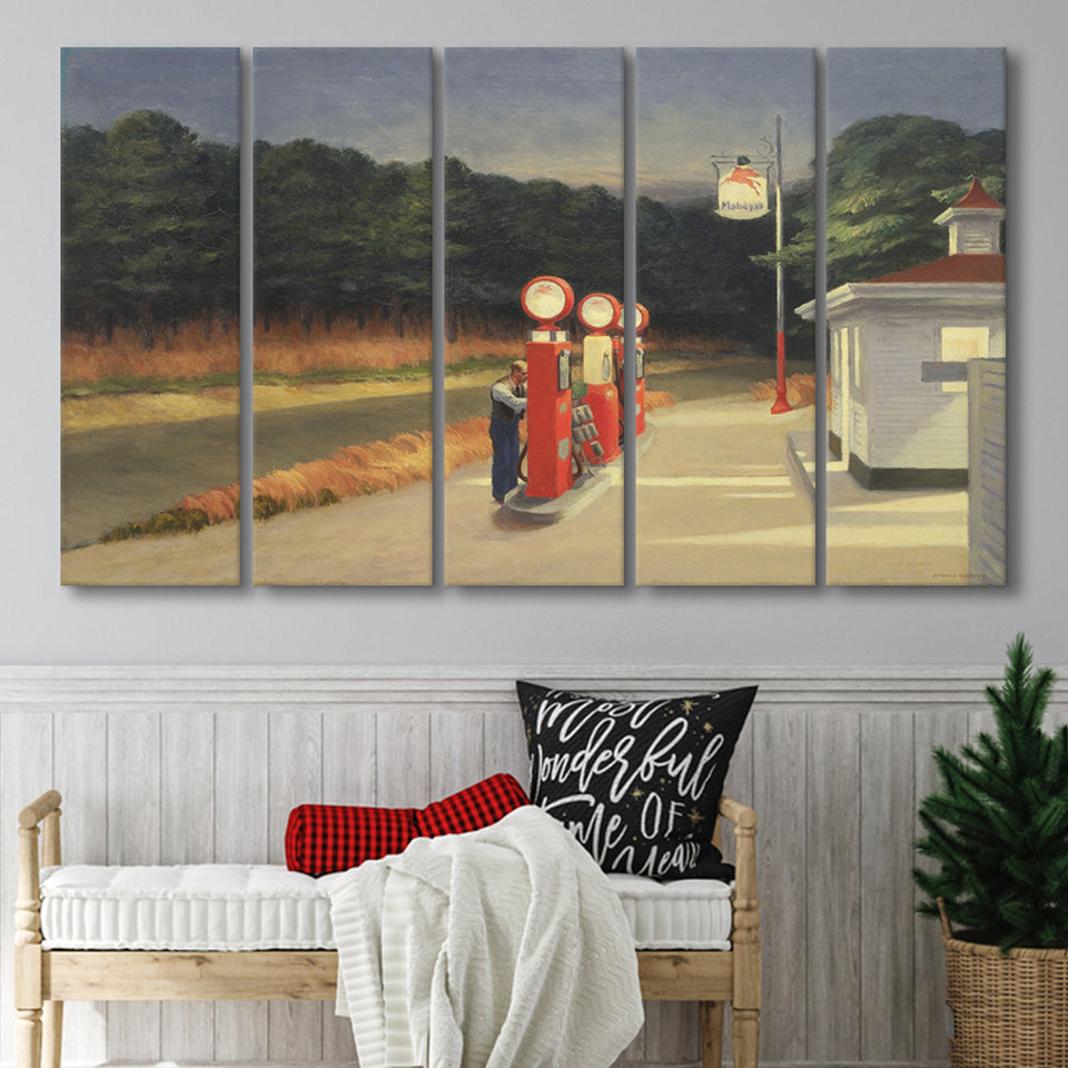 Edward Hopper Gas 1940 Painting Art, 5 Panel B Canvas Prints Wall Art, Extra Large Canvas Decor