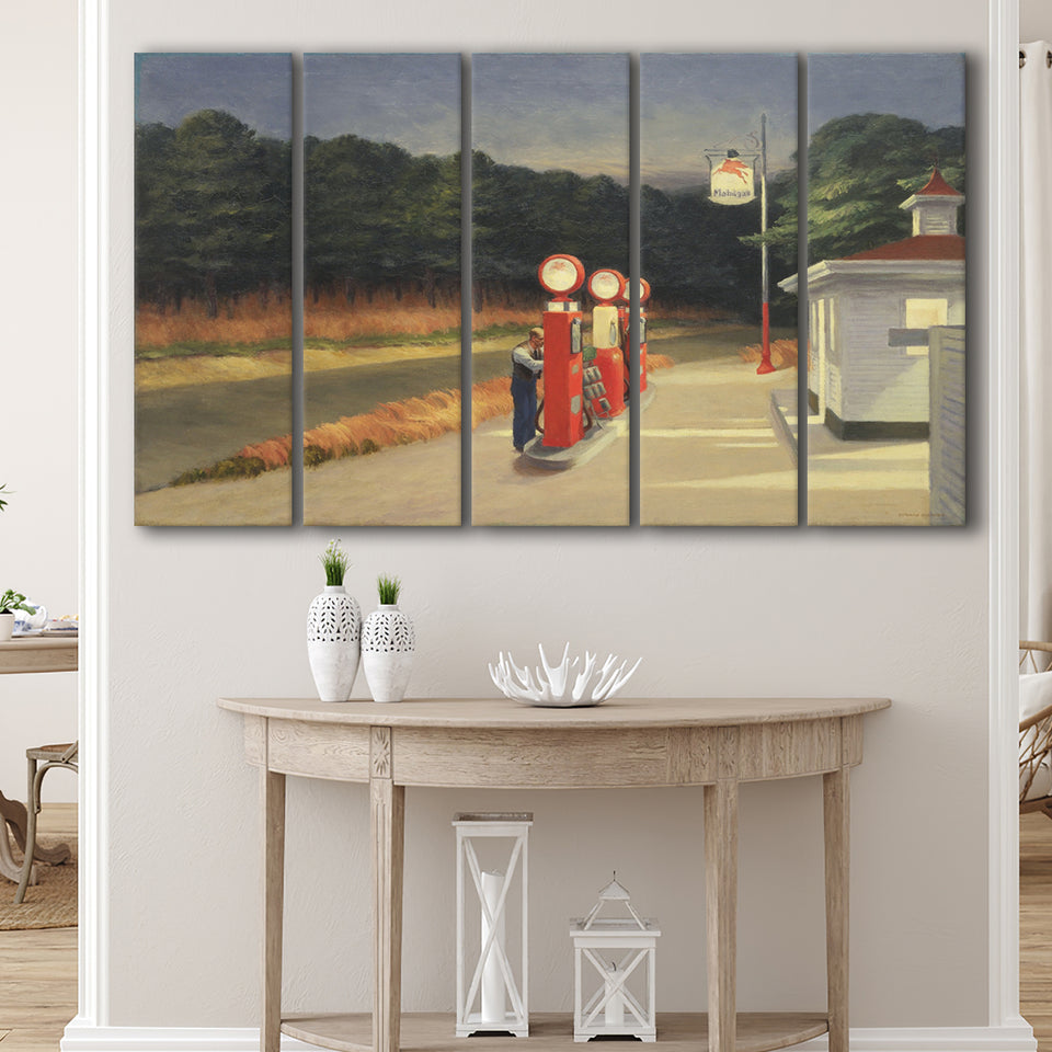Edward Hopper Gas 1940 Painting Art, 5 Panel B Canvas Prints Wall Art, Extra Large Canvas Decor