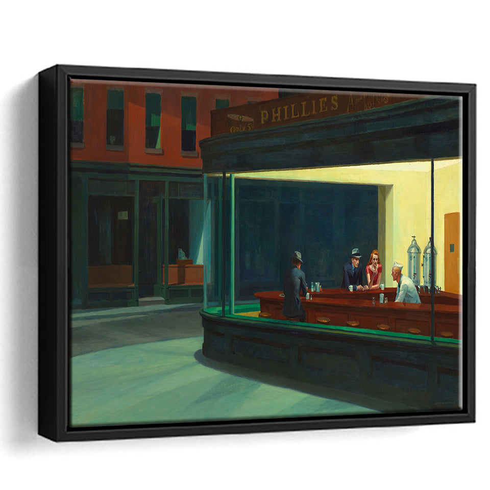Edward Hopper Nighthawks , Famous Painting Framed Canvas Prints Wall Art, Floating Frame, Large Canvas Home Decor