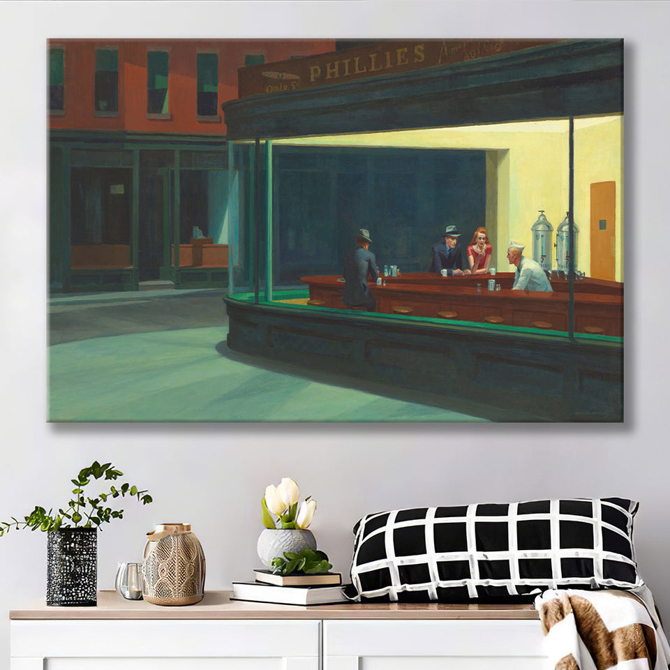 Edward Hopper Nighthawks , Famous Painting Canvas Prints Wall Art, Home Living Room Decor, Large Canvas