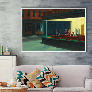 Edward Hopper Nighthawks , Famous Painting Framed Canvas Prints Wall Art, Floating Frame, Large Canvas Home Decor