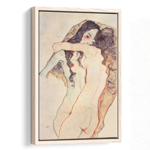 Egon Schiele , Two Women Embracing 1911  Framed Canvas Prints Wall Art, Floating Frame, Large Canvas Home Decor