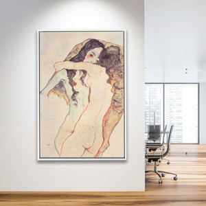 Egon Schiele , Two Women Embracing 1911  Framed Canvas Prints Wall Art, Floating Frame, Large Canvas Home Decor