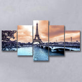 Eiffel Tower Art 5 Piece Canvas Prints Wall Art Decor, Multi Panels, Mixed Canvas