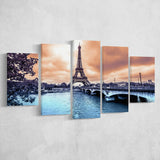 Eiffel Tower Art 5 Piece Canvas Prints Wall Art Decor, Multi Panels, Mixed Canvas