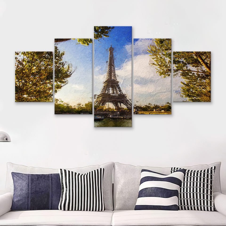 Eiffel Tower Awesome 5 Piece Canvas Prints Wall Art Decor - Painting Canvas, Multi Panels