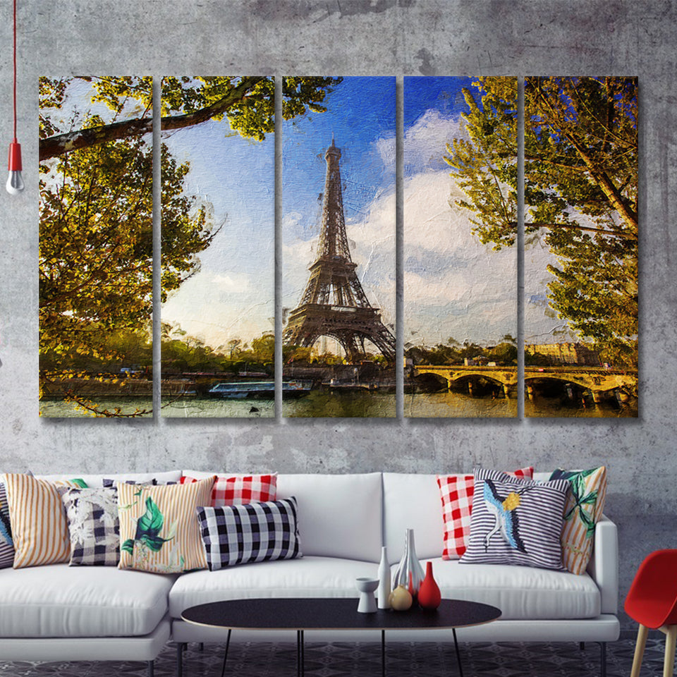 Eiffel Tower Awesome 5 Piece B Canvas Prints Wall Art Decor - Painting Canvas, Multi Panels