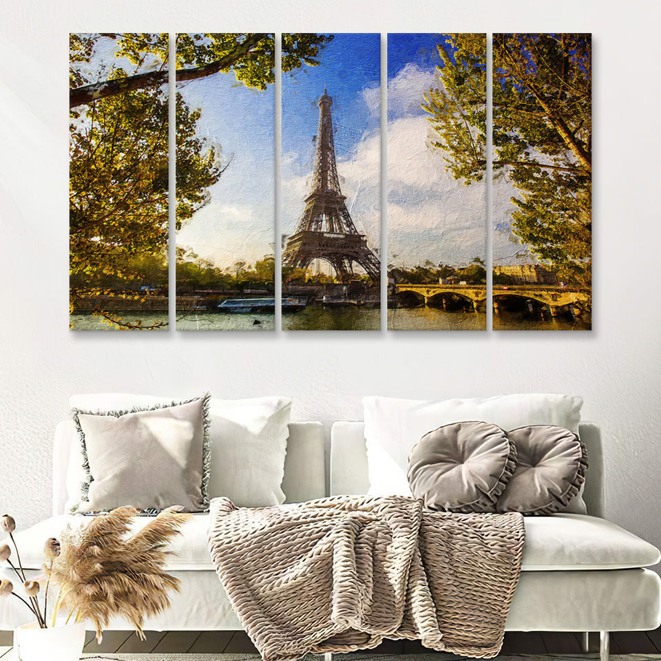 Eiffel Tower Awesome 5 Piece B Canvas Prints Wall Art Decor - Painting Canvas, Multi Panels