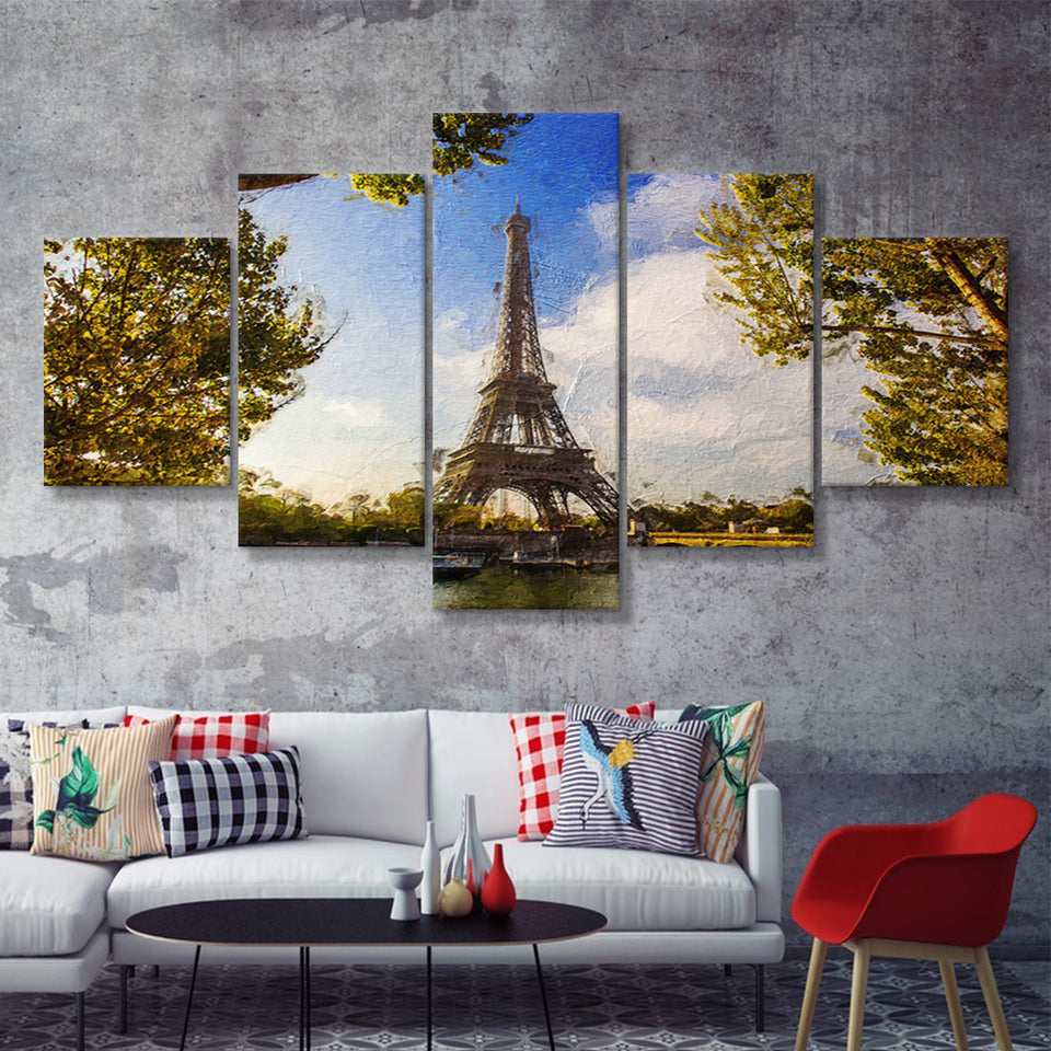 Eiffel Tower Awesome 5 Piece Canvas Prints Wall Art Decor - Painting Canvas, Multi Panels