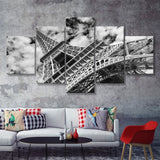 Eiffel Tower Paris Black And White 5 Pieces Canvas Prints Wall Art - Painting Canvas, Multi Panels, Wall Decor