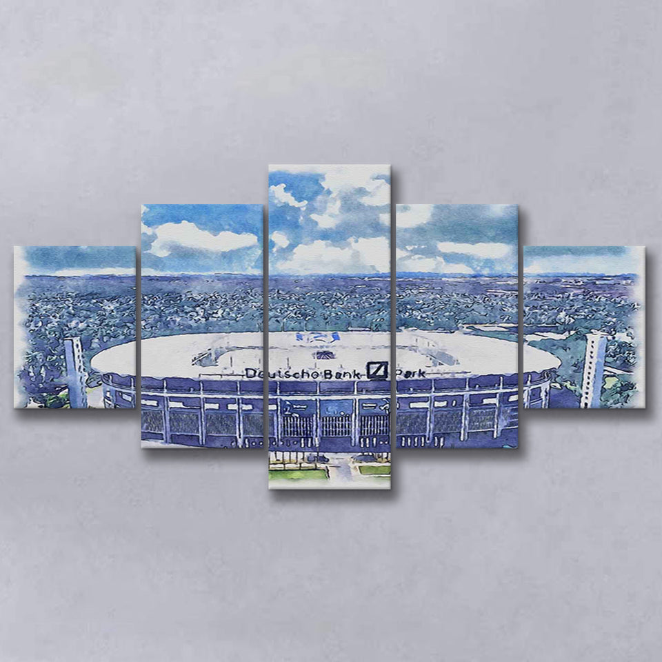 Eintracht Frankfurt Deutsche Bank Park Watercolor, 5 Pieces, Multi Panel Canvas Prints Wall Art Decor