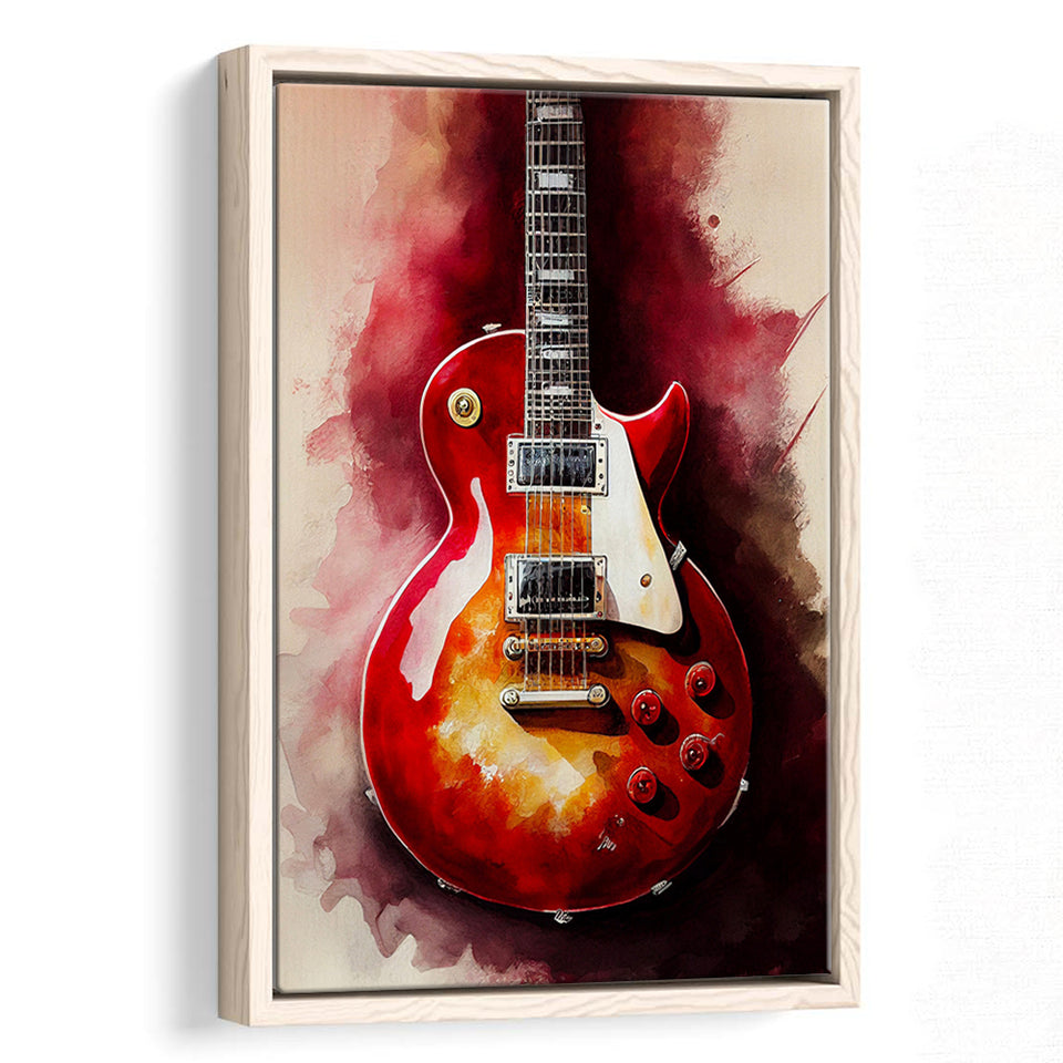 Electric Guitar Music Room Painting Art V1 Framed Canvas Prints Wall Art, Floating Frame, Large Canvas Home Decor