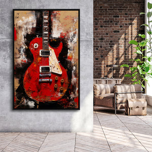Electric Guitar Music Room Painting Art V2 Framed Canvas Prints Wall Art, Floating Frame, Large Canvas Home Decor