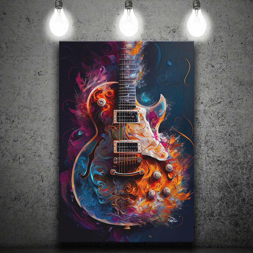 Electric Guitar Music Room Painting Art V3 Canvas Prints Wall Art, Home Living Room Decor, Large Canvas