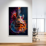 Electric Guitar Music Room Painting Art V3 Framed Canvas Prints Wall Art, Floating Frame, Large Canvas Home Decor