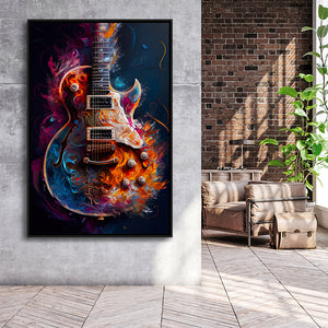 Electric Guitar Music Room Painting Art V3 Framed Canvas Prints Wall Art, Floating Frame, Large Canvas Home Decor