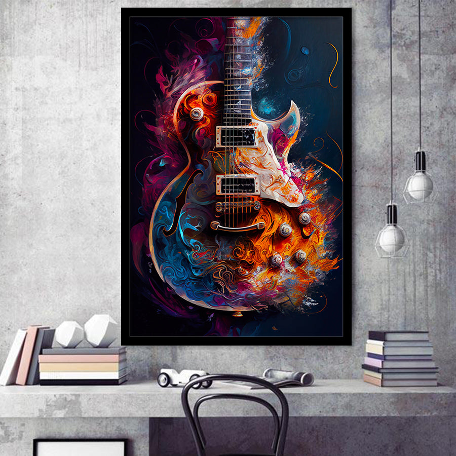 Electric Guitar Music Room Painting Art V3 Framed Art Prints Wall Decor, Framed Picture, Large Picture