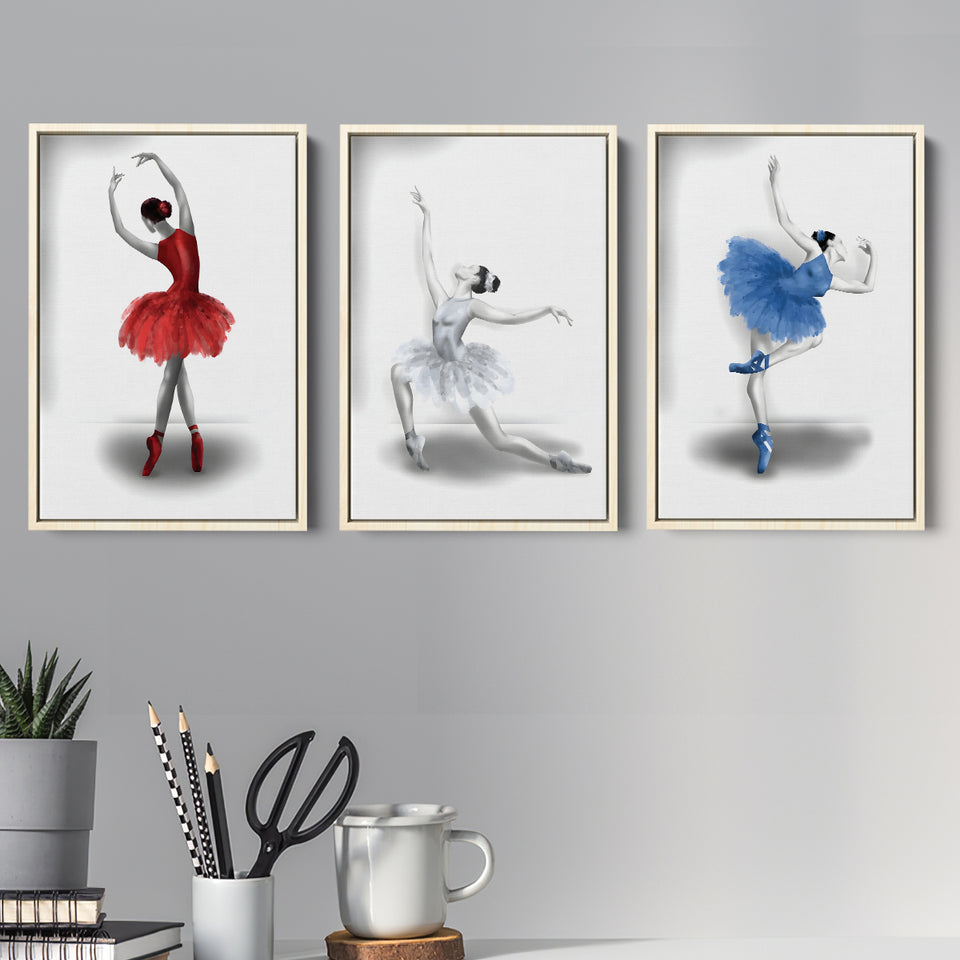 Elegant Ballet Set of 3 Piece Framed Canvas Prints Wall Art Decor