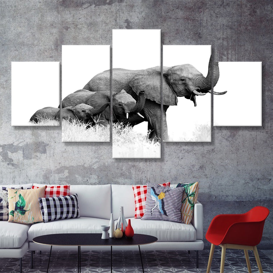 Elephant Family 2 5 Piece Canvas Prints Wall Art Decor - Painting Canvas, Multi Panels