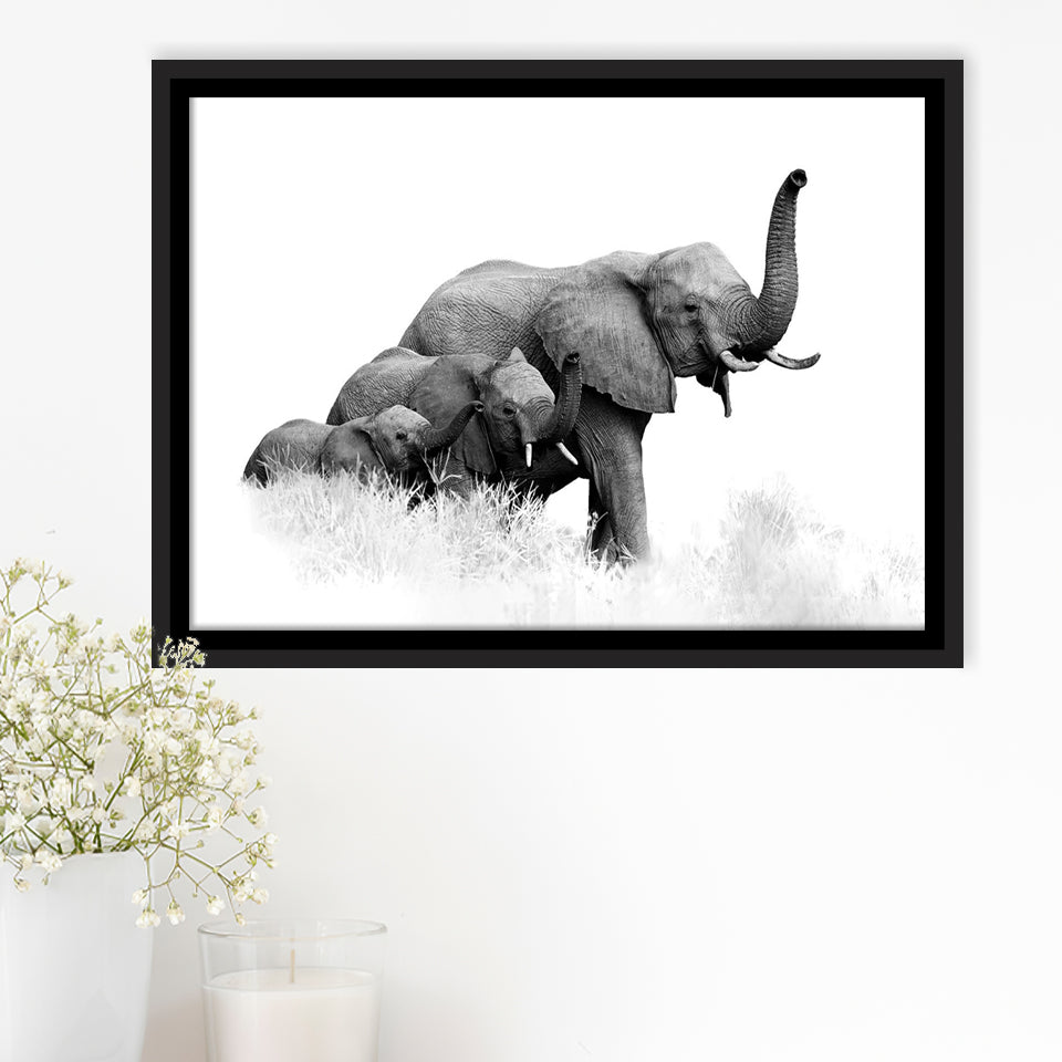 Elephant Family 2 Framed Canvas Prints Wall Art Decor - Paiting Canvas, Art Prints, Floating Frame