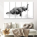 Elephant Family 2 5 Piece B Canvas Prints Wall Art Decor - Painting Canvas, Multi Panels