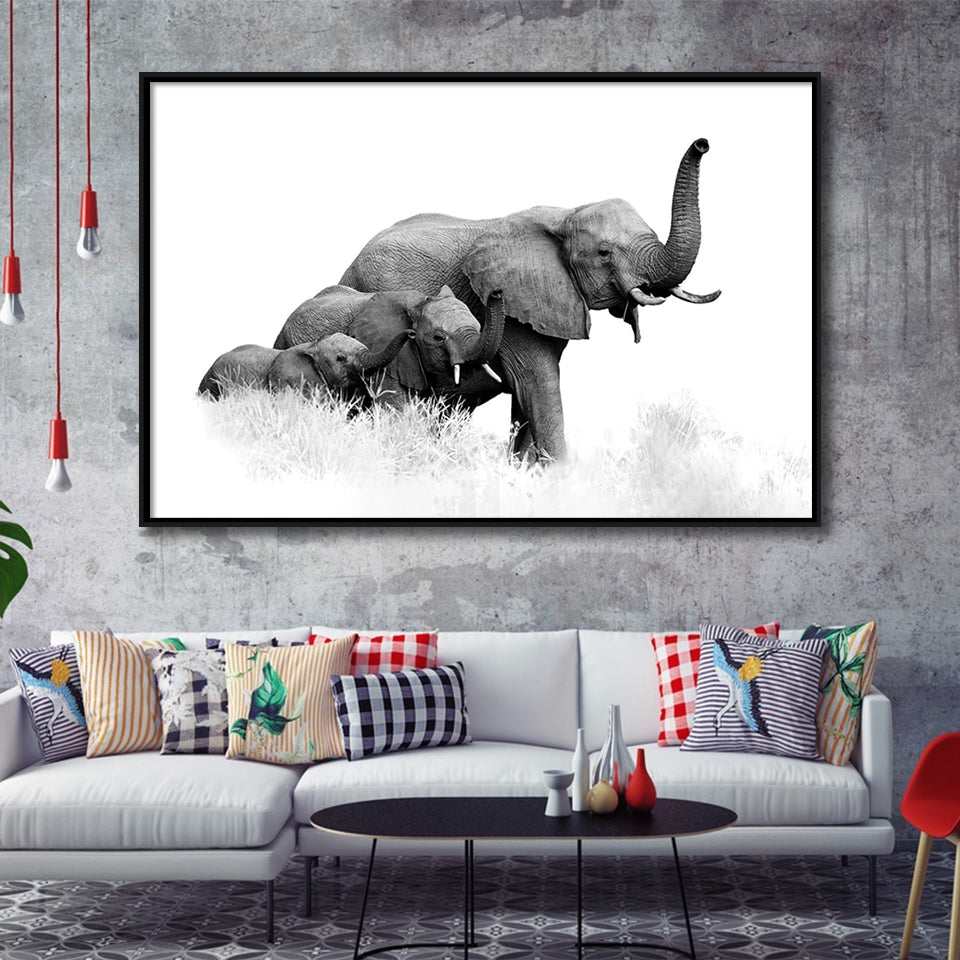 Elephant Family 2 Framed Canvas Prints Wall Art Decor - Paiting Canvas, Art Prints, Floating Frame