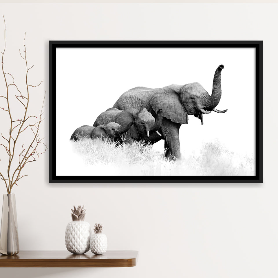 Elephant Family 2 Framed Canvas Prints Wall Art Decor - Paiting Canvas, Art Prints, Floating Frame