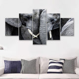 Elephant Family Black and White 5 Piece Canvas Prints Wall Art Decor - Painting Canvas, Multi Panels
