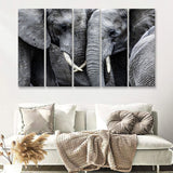 Elephant Family Black and White 5 Piece B Canvas Prints Wall Art Decor - Painting Canvas, Multi Panels