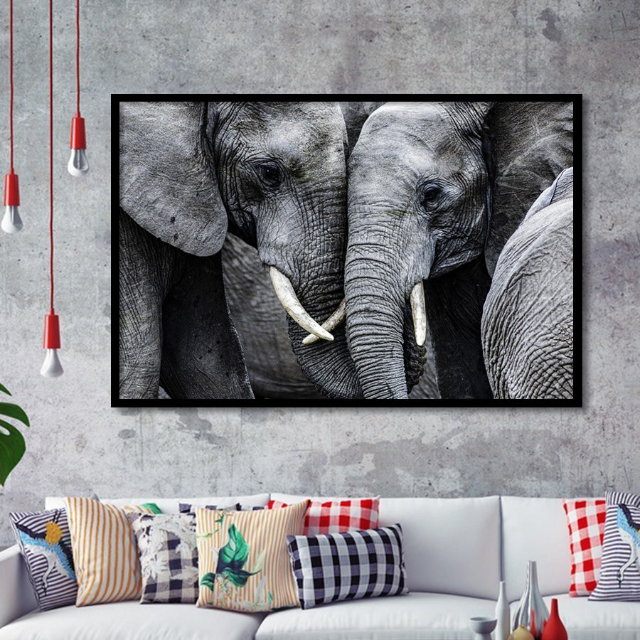 Elephant Family Black and White Framed Art Prints Wall Decor - Painting Prints, Framed Picture, Home Decor