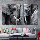 Elephant Family Black and White 5 Piece B Canvas Prints Wall Art Decor - Painting Canvas, Multi Panels
