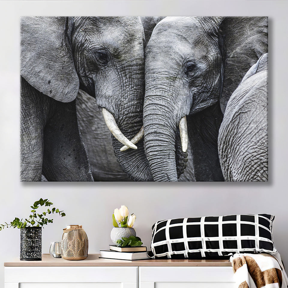 Elephant Family Black and White Canvas Prints Wall Art Decor - Paiting Canvas, Art Prints, Wall Decor, For Sale