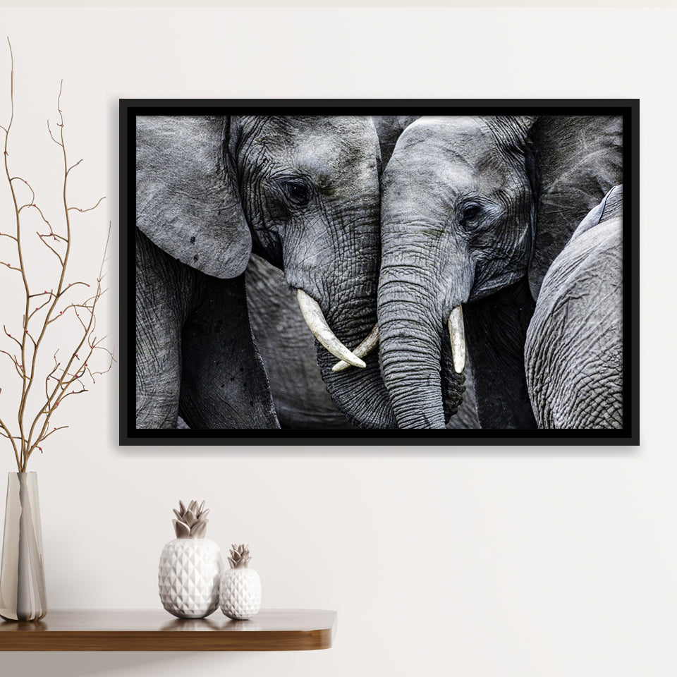 Elephant Family Black and White Framed Canvas Prints Wall Art Decor - Paiting Canvas, Art Prints, Floating Frame