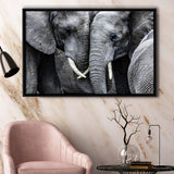 Elephant Family Black and White Framed Canvas Prints Wall Art Decor - Paiting Canvas, Art Prints, Floating Frame