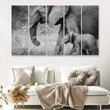 Elephant Family 5 Piece B Canvas Prints Wall Art Decor - Painting Canvas, Multi Panels