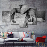 Elephant Family 5 Piece Canvas Prints Wall Art Decor - Painting Canvas, Multi Panels