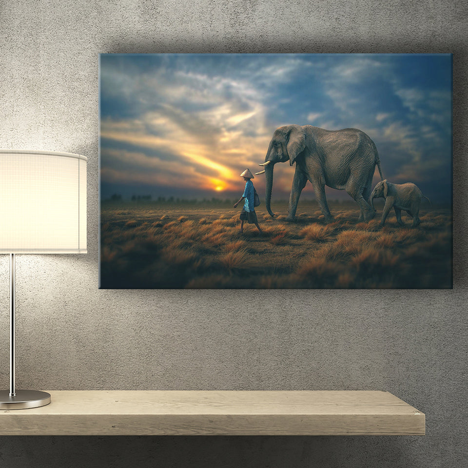 Elephant Family Canvas Prints Wall Art - Painting Canvas, Art Prints, Wall Decor, Home Decor, Prints for Sale