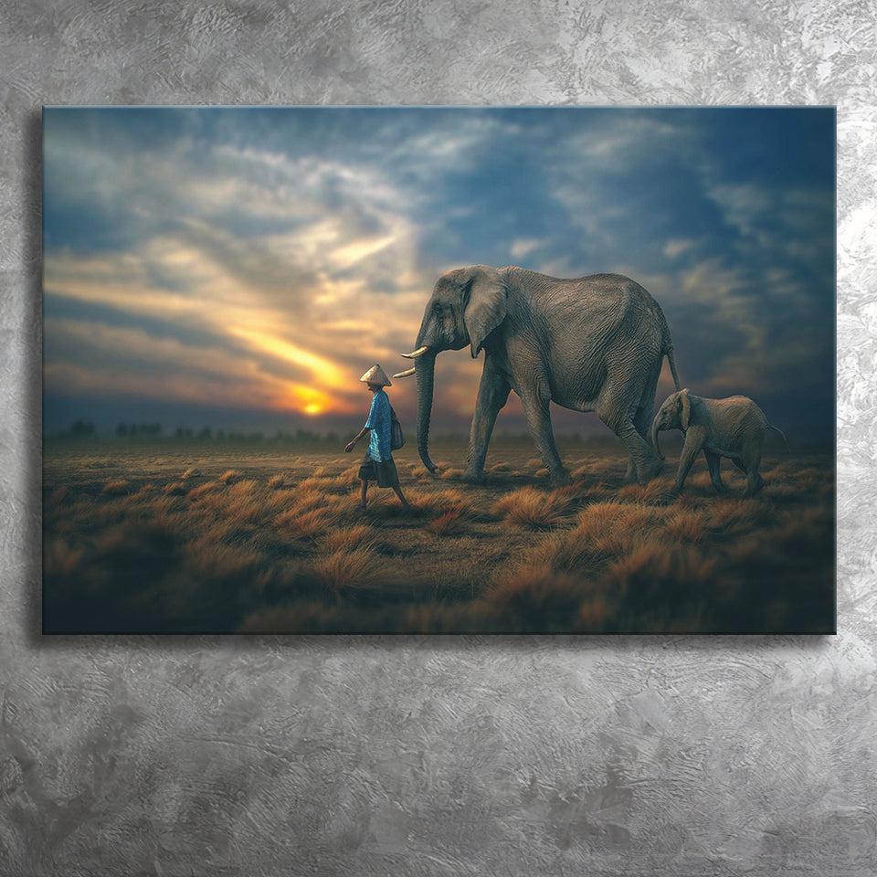 Elephant Family Canvas Prints Wall Art - Painting Canvas, Art Prints, Wall Decor, Home Decor, Prints for Sale