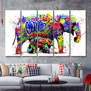 Elephant Mom And Baby Colors To Life Canvas 5 Piece B Prints Wall Art Decor - Painting Canvas, Multi Panels, Canvas Prints