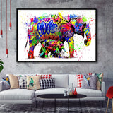 Elephant Mom And Baby Colors To Life Framed Canvas Prints Wall Art Decor - Painting Canvas, Floating Frame, Framed Picture