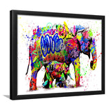 Elephant Mom And Baby Colors To Life Framed Art Print Wall Decor - Painting Art, Wall Art Decor, Framed Picture, Black Frame