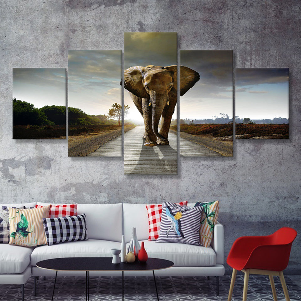 Elephant Stylish 5 Piece Canvas Prints Wall Art Decor - Painting Canvas, Multi Panels