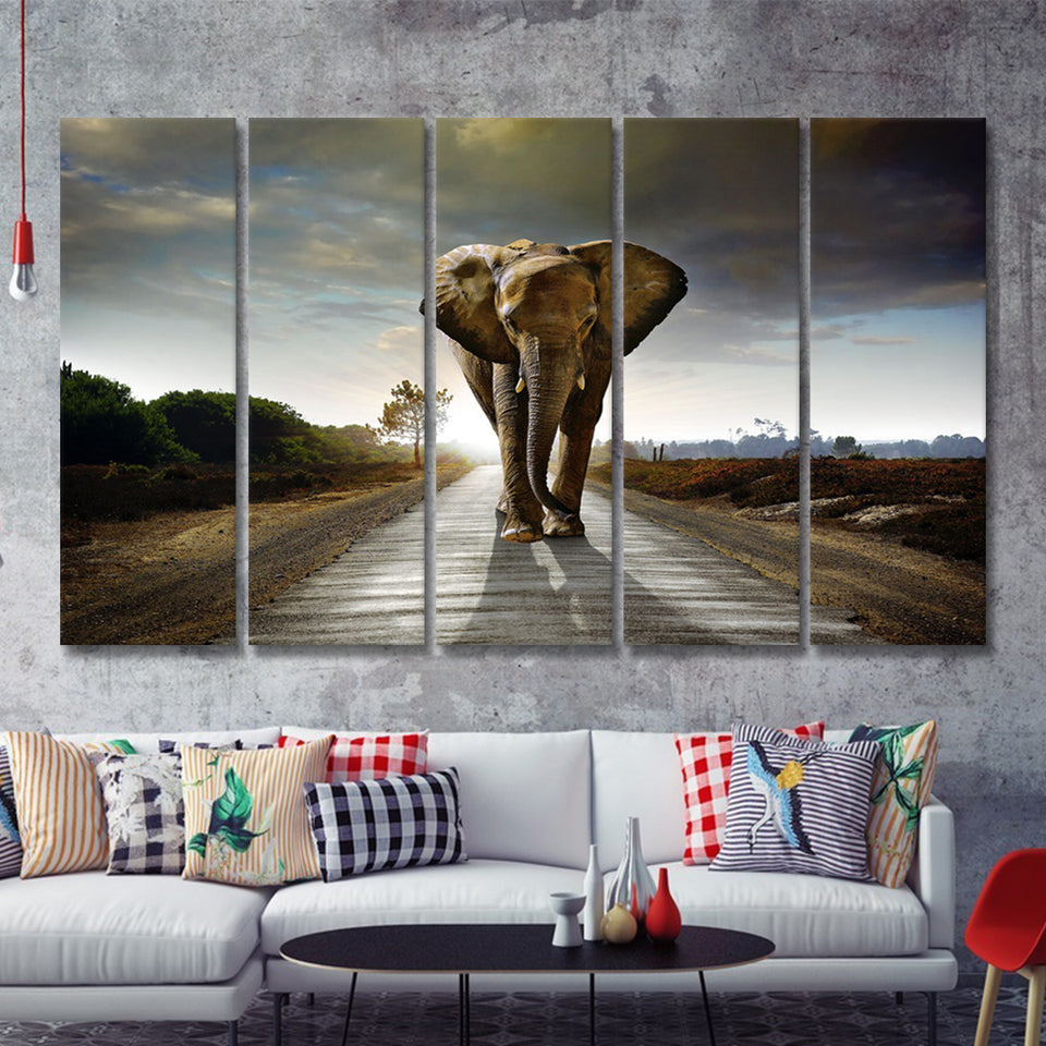 Elephant Stylish 5 Piece B Canvas Prints Wall Art Decor - Painting Canvas, Multi Panels