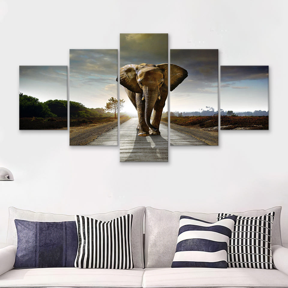 Elephant Stylish 5 Piece Canvas Prints Wall Art Decor - Painting Canvas, Multi Panels