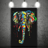 Elephant Water Colors Black Background Canvas Prints Wall Art Decor - Painting Canvas, Home Decor, Art Print, Art For Sale